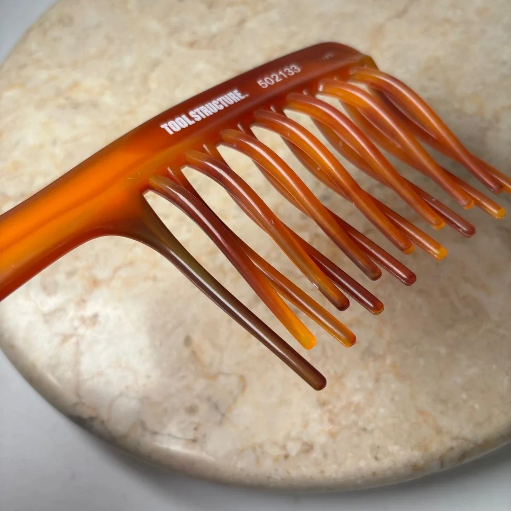 Tool Structure Hair Comb OS Amber Tortoise Wide Tooth Detangler Rake 502133